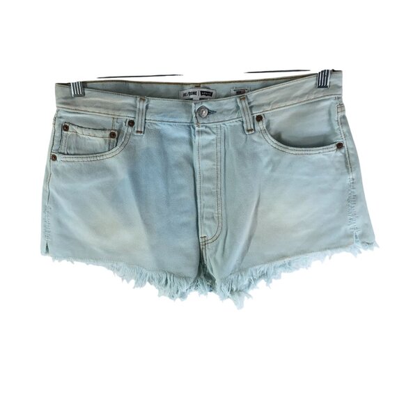 Re/Done Levis Womens The Short Cotton High Rise Light Wash Button Fly Fringe 27